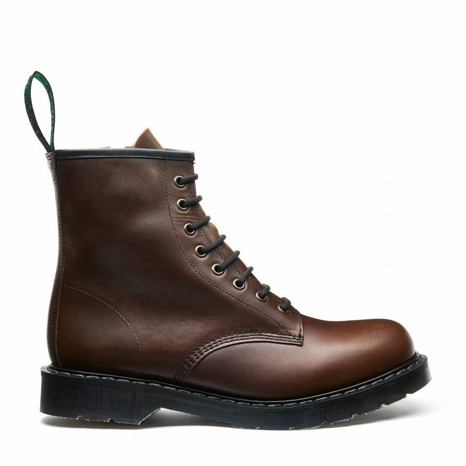 Solovair Gaucho Crazy Horse 8 Eye Zip Uomo Stivali Derby Marroni | S8-551-CH-ZIP-G-030