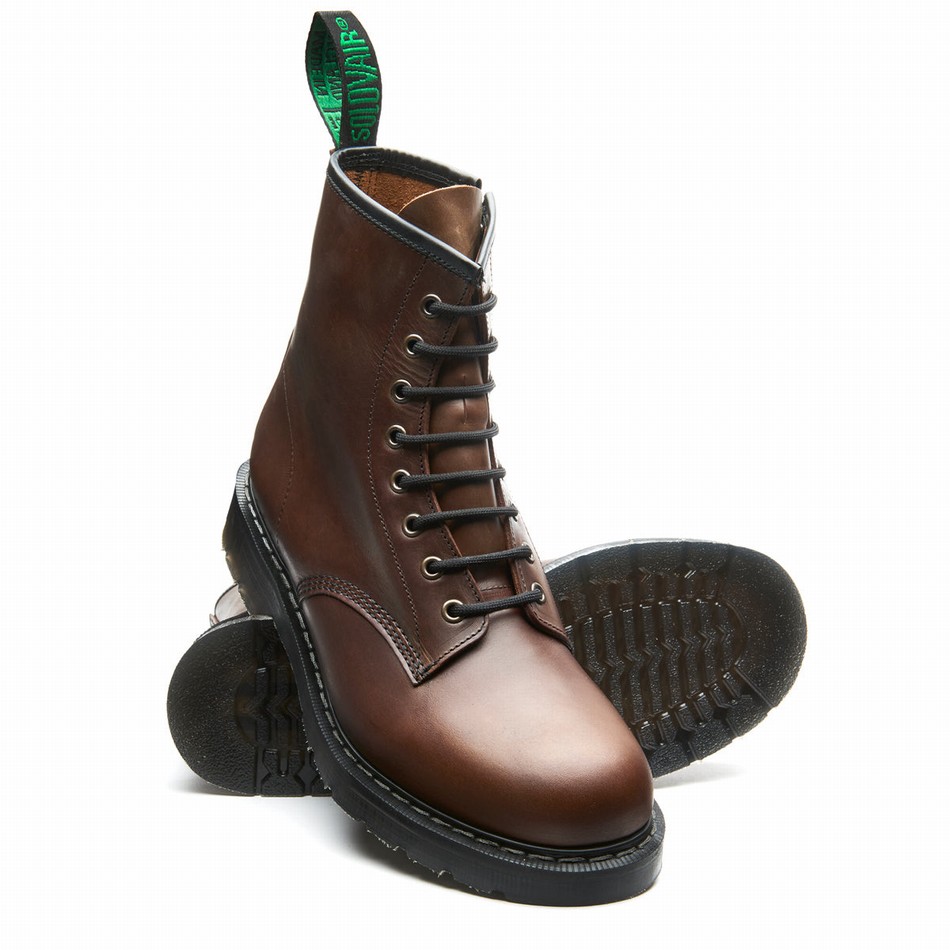 Solovair Gaucho Crazy Horse 8 Eye Zip Uomo Stivali Derby Marroni | S8-551-CH-ZIP-G-030