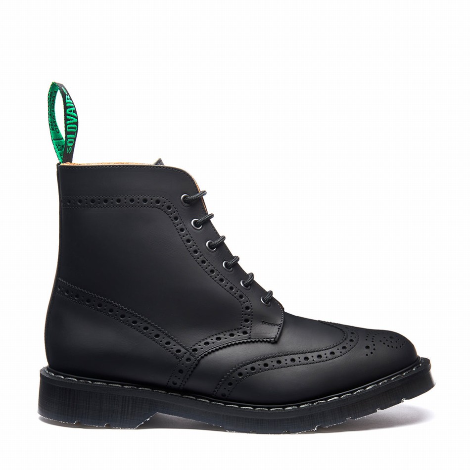 Solovair Greasy 6 Eye Donna Stivali Brogue Nere | S6-019-BG-G-030