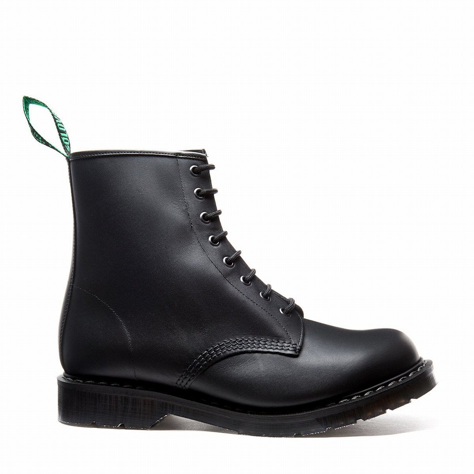 Solovair Greasy 8 Eye Uomo Stivali Derby Nere | S8-551-BG-G-030