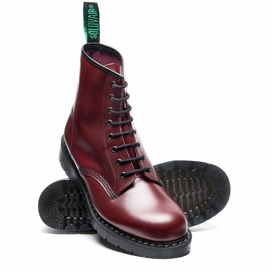 Solovair Hi-Shine 8 Eye Uomo Stivali Derby Rosse | S8-551-OX-G-030