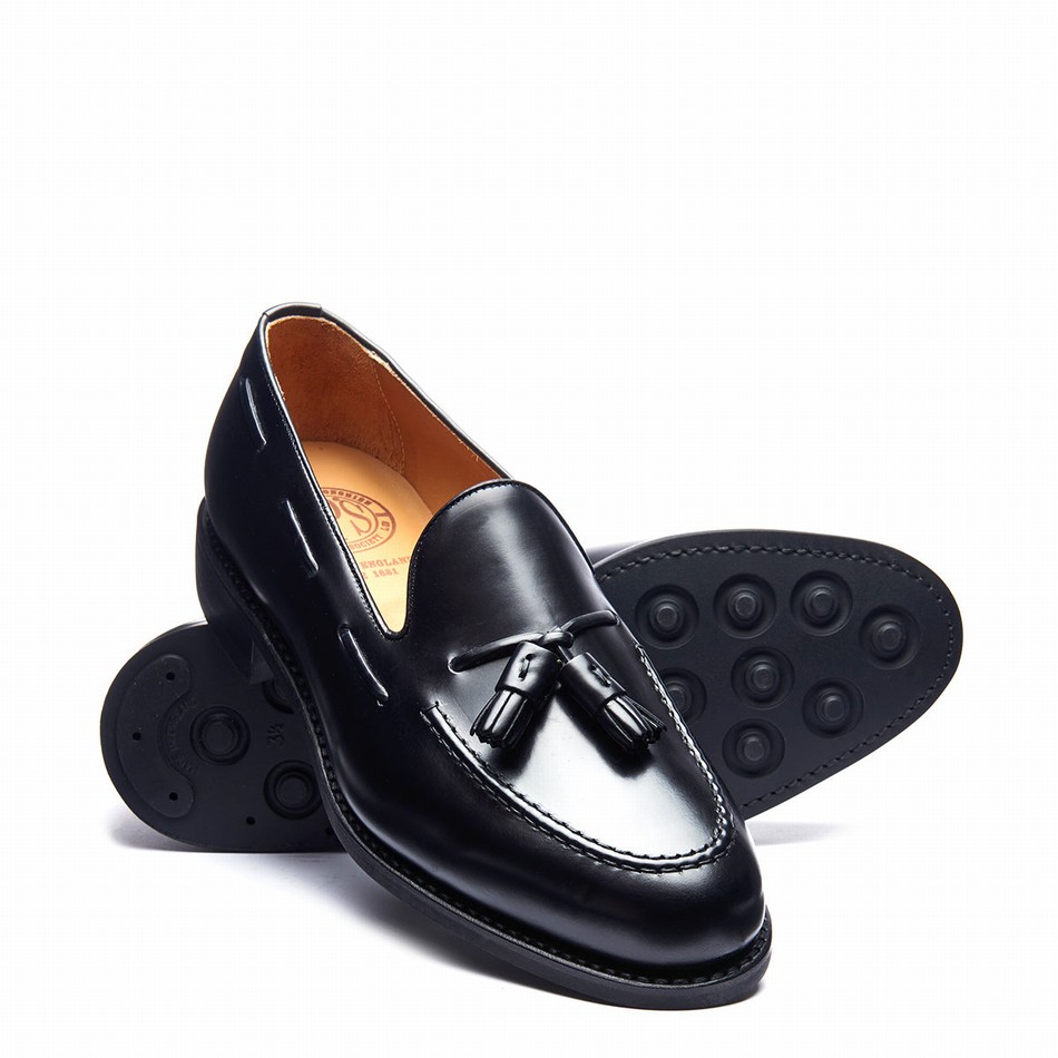 Solovair Hi-Shine Tassel Uomo Mocassini Nere | 130-131-065