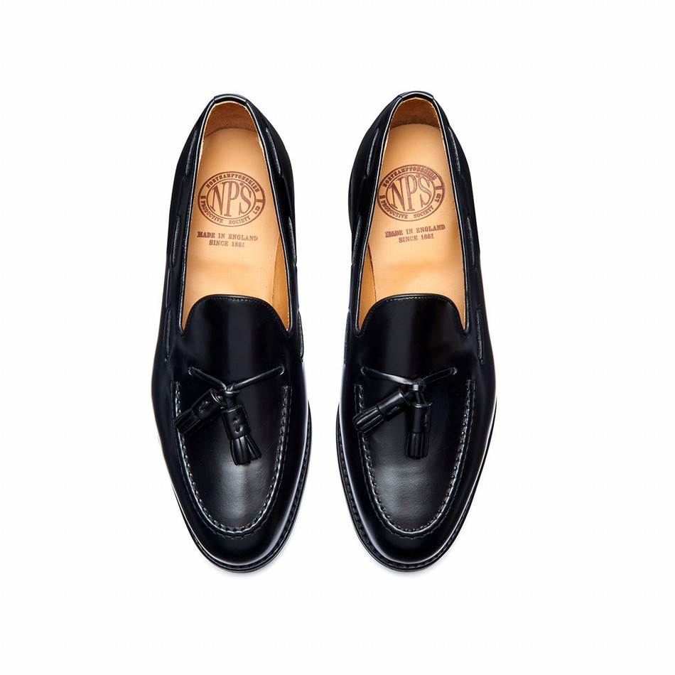 Solovair Hi-Shine Tassel Uomo Mocassini Nere | 130-131-065