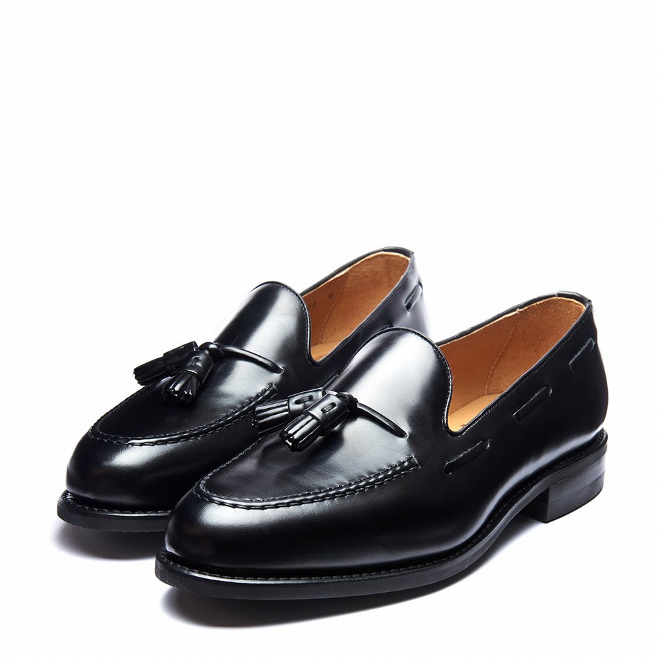 Solovair Hi-Shine Tassel Uomo Mocassini Nere | 130-131-065