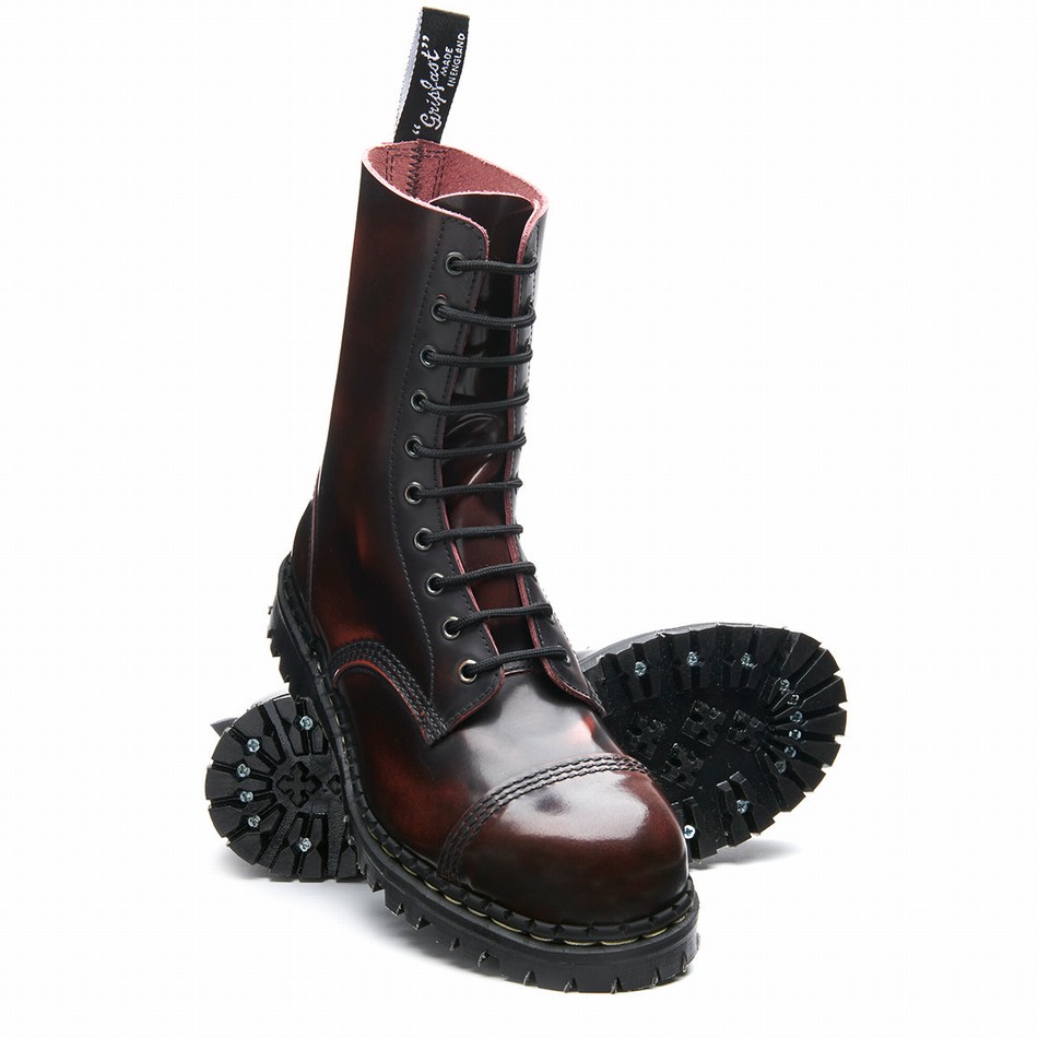 Solovair Rub-Off 10 Eye Steel Toe Capped Uomo Stivali Derby Bordeaux | GF10-1980-BUR-RO-030