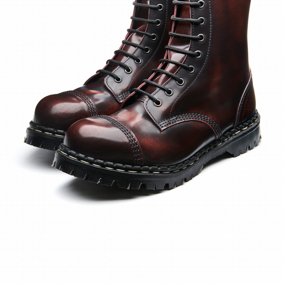 Solovair Rub-Off 10 Eye Steel Toe Capped Uomo Stivali Derby Bordeaux | GF10-1980-BUR-RO-030