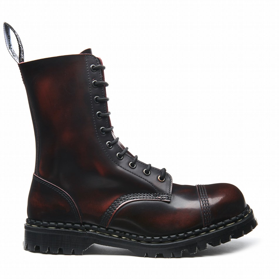 Solovair Rub-Off 10 Eye Steel Toe Capped Uomo Stivali Derby Bordeaux | GF10-1980-BUR-RO-030