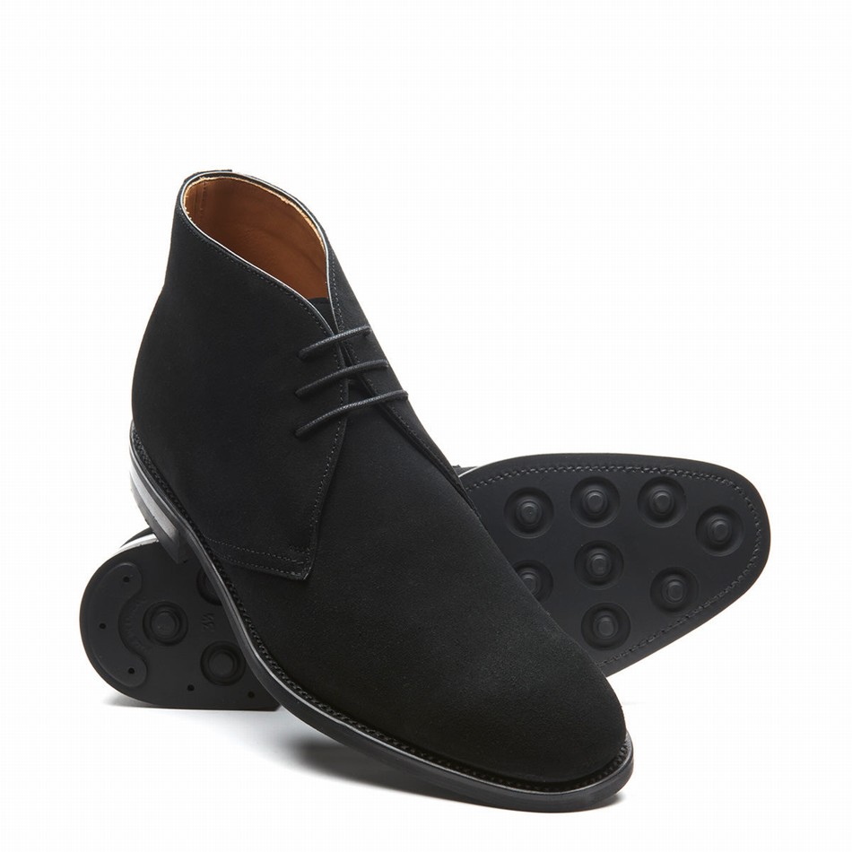 Solovair Suede 3 Eye Uomo Stivali Chukka Nere | 103-BK-SUE-060