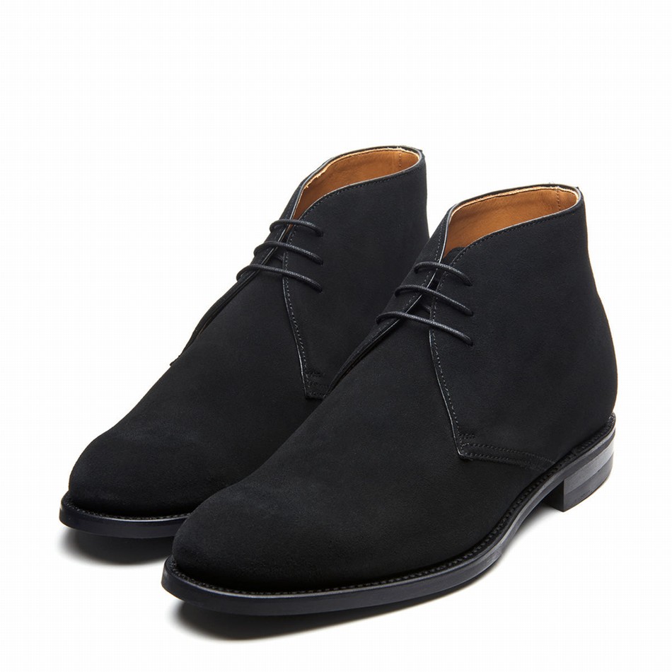 Solovair Suede 3 Eye Uomo Stivali Chukka Nere | 103-BK-SUE-060
