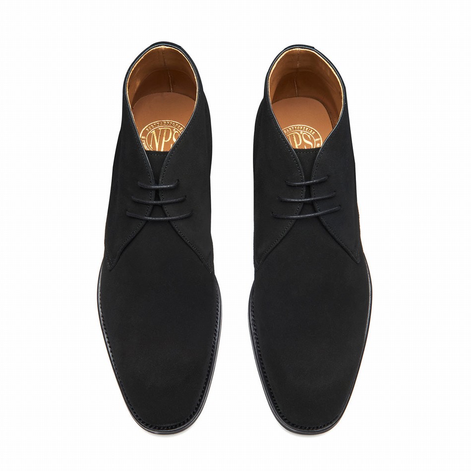 Solovair Suede 3 Eye Uomo Stivali Chukka Nere | 103-BK-SUE-060