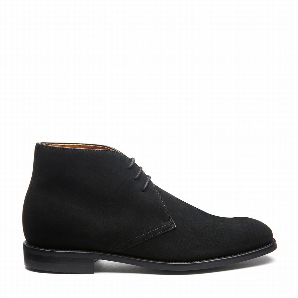 Solovair Suede 3 Eye Uomo Stivali Chukka Nere | 103-BK-SUE-060