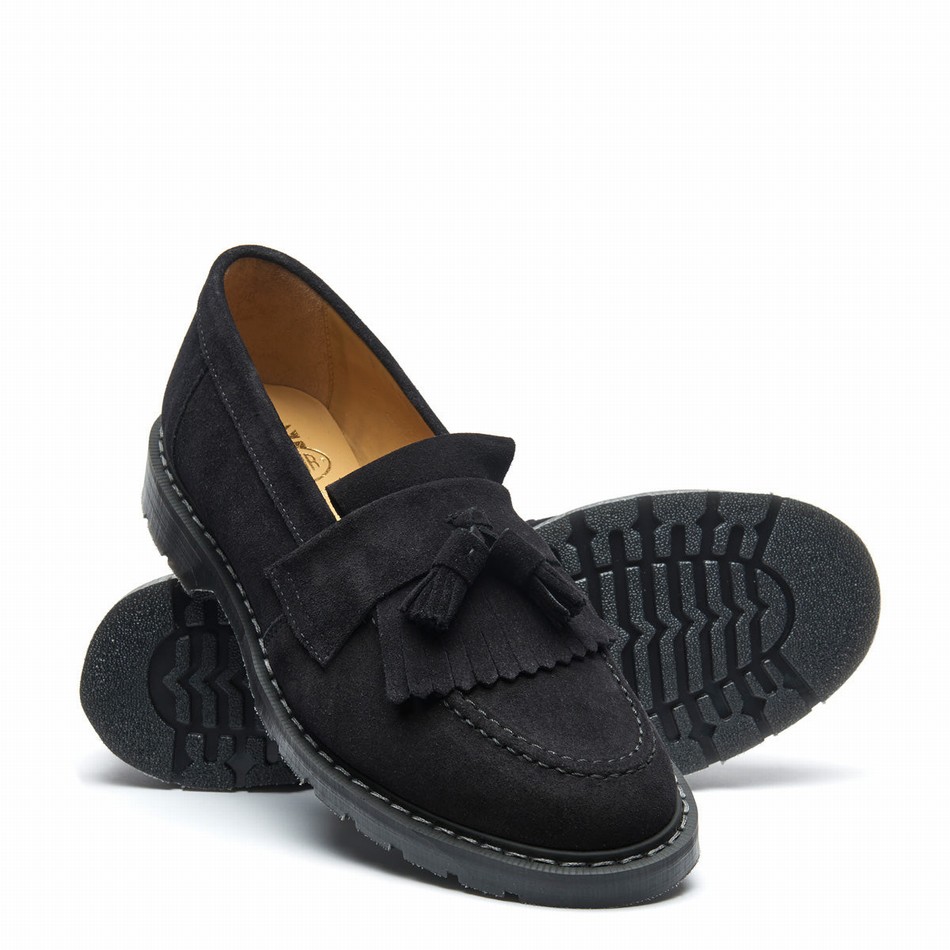 Solovair Suede Tassel Donna Mocassini Nere | S0-1022-BK-SUE-G-040