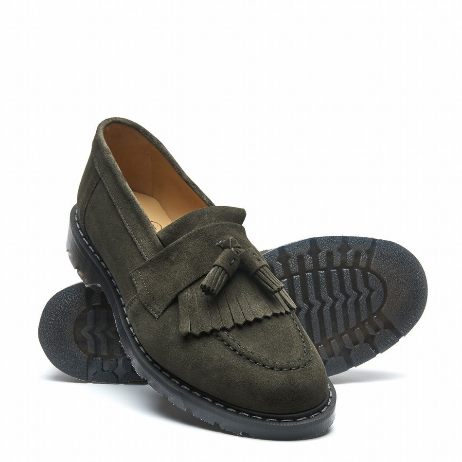 Solovair Suede Tassel Uomo Mocassini Verde Oliva | S0-1022-OL-SUE-G-035
