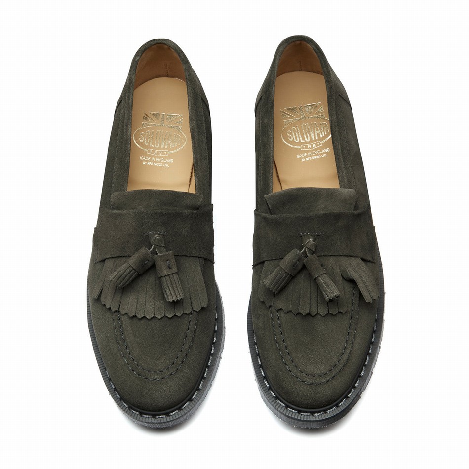 Solovair Suede Tassel Uomo Mocassini Verde Oliva | S0-1022-OL-SUE-G-035