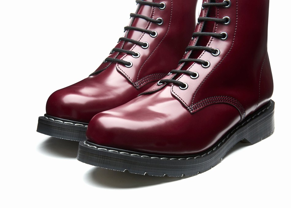 Solovair Vegan Hi-Shine 8 Eye Uomo Stivali Derby Rosse | VS8-551-OX-VEG-G-040