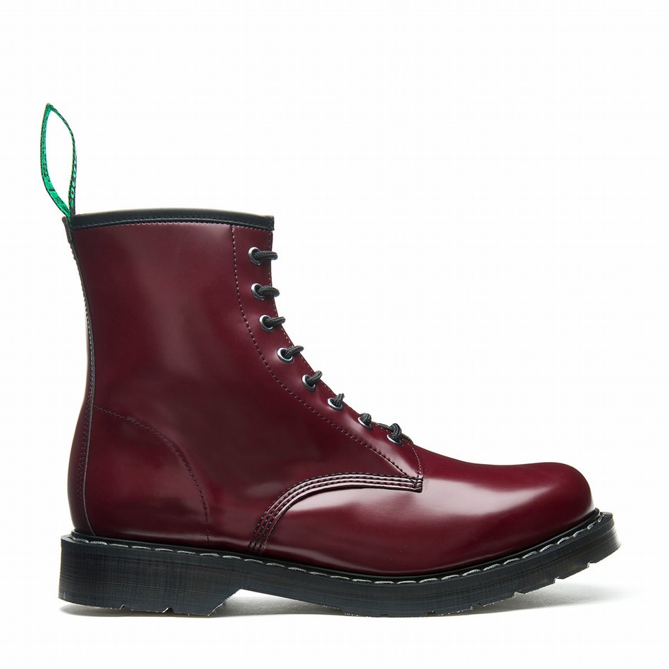 Solovair Vegan Hi-Shine 8 Eye Uomo Stivali Derby Rosse | VS8-551-OX-VEG-G-040